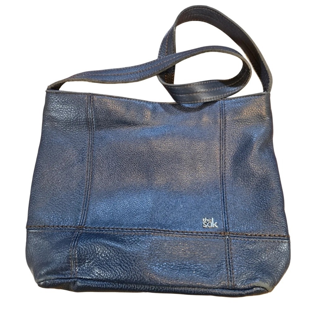 The Sak Hobo Bag Womens Medium Navy Blue Leather Shoulder Purse Zippered Pocket